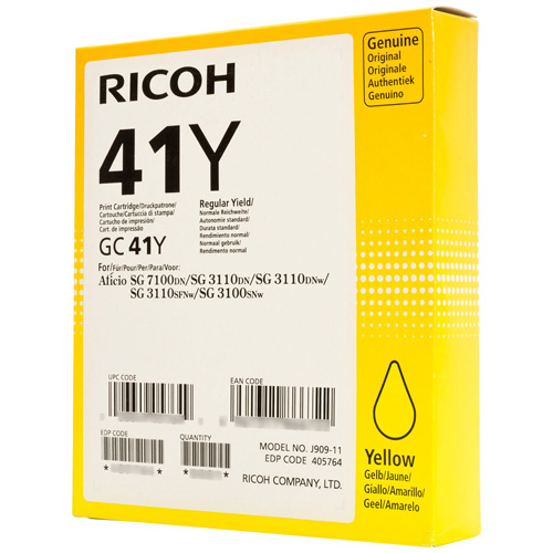 Ricoh 405764 Yellow GC41Y Gel Toner Cartridge (2200 pages)